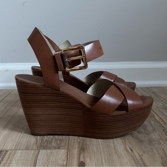 Michael Kors Peggy Wedge Heels in Luggage - Picture 3 of 10